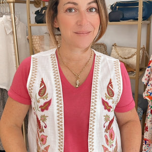 Gilet Jalène Fleuri Rose