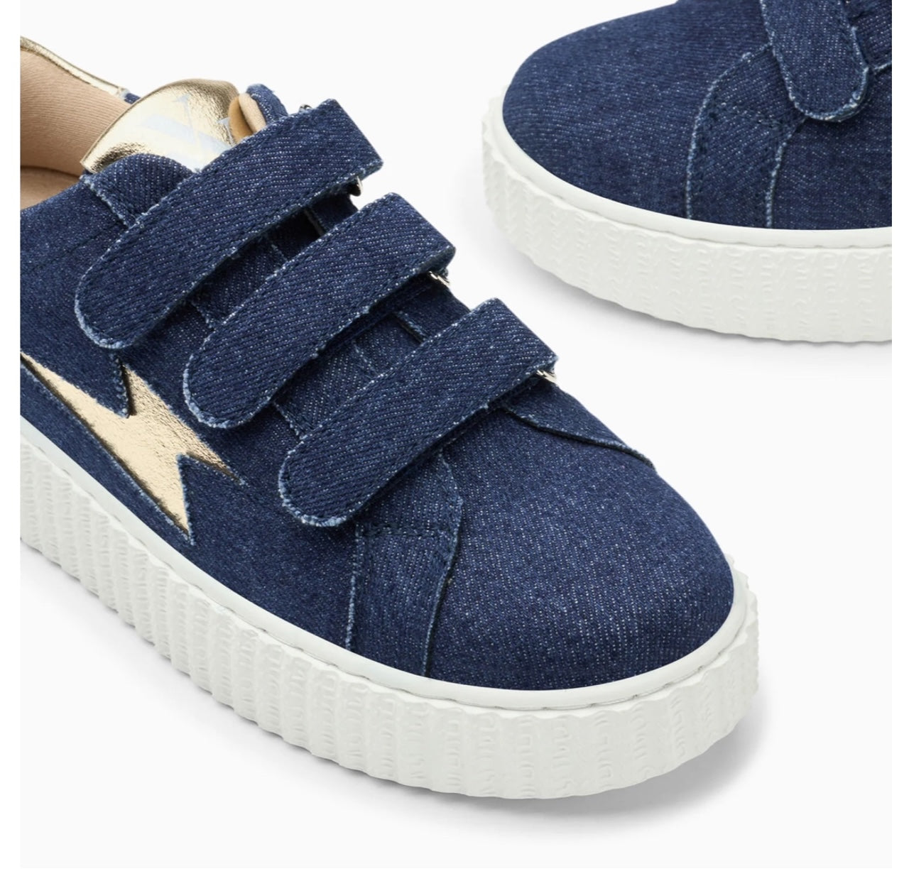 Baskets Éclair Irène Denim Et Or À Scratchs