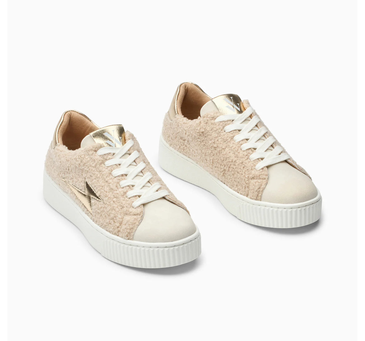 Baskets Éclair Ava Beige Et Or En Fausse Fourrure