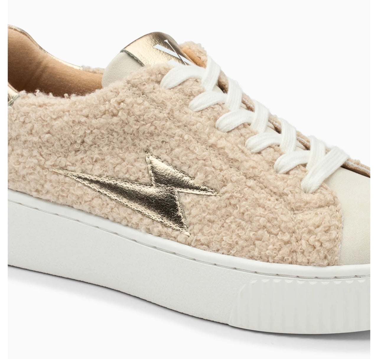 Baskets Éclair Ava Beige Et Or En Fausse Fourrure