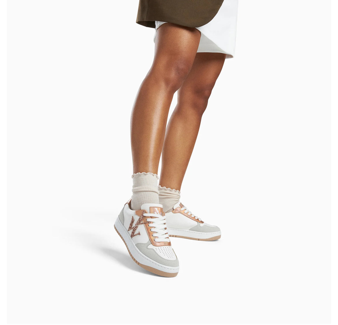 Baskets Monogramme Calie Blanc Et Rose Gold