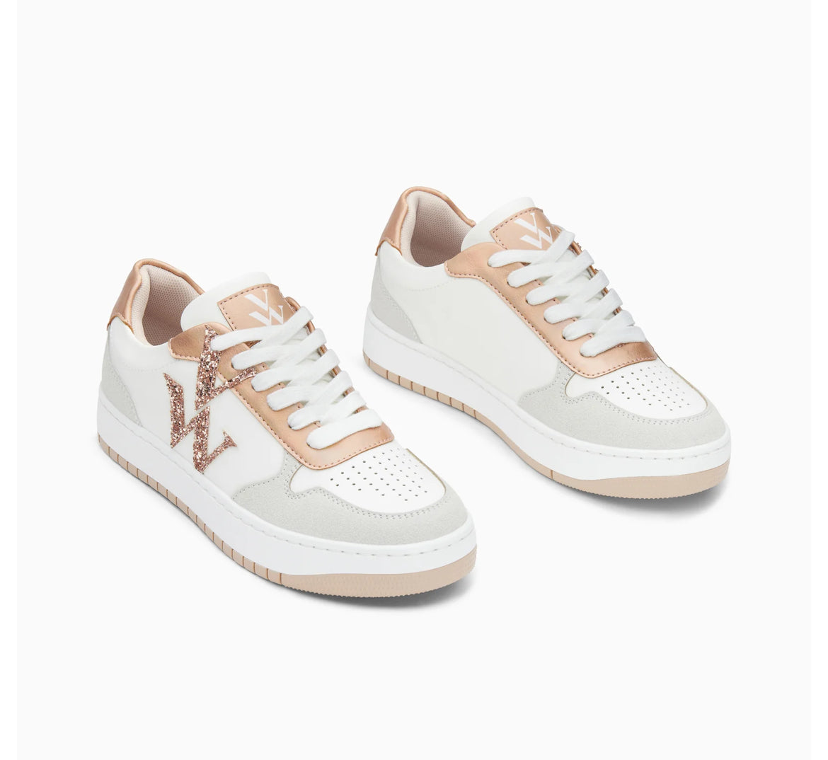 Baskets Monogramme Calie Blanc Et Rose Gold
