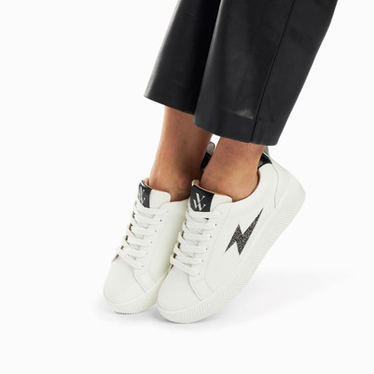 Baskets Eclair Tania Blanc Et Noir À Paillettes