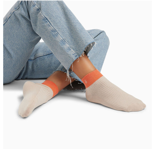 Chaussettes Courtes Lia Beige Et Orange Côtelées