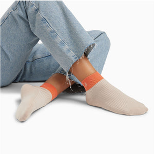 Chaussettes Courtes Lia Beige Et Orange Côtelées