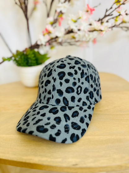 Casquette Léopard Velours Gris