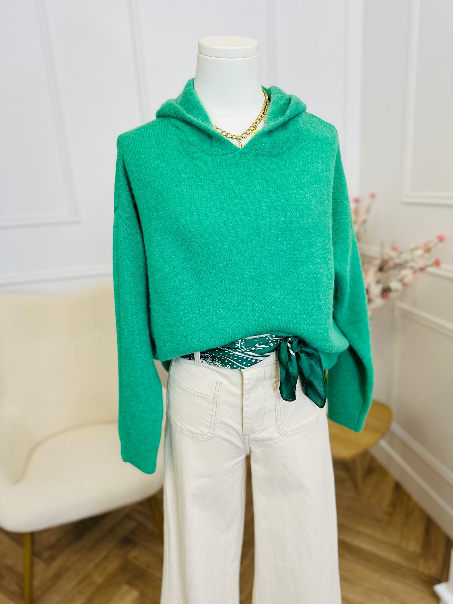 Pull à Capuche Alpaga Carla Vert
