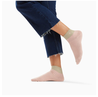 Chaussettes Courtes Lia Rose Et Kaki Côtelées