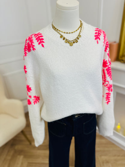 Pull Scarlett Blanc Rose Fluo