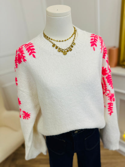 Pull Scarlett Blanc Rose Fluo