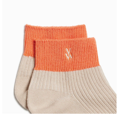 Chaussettes Courtes Lia Beige Et Orange Côtelées