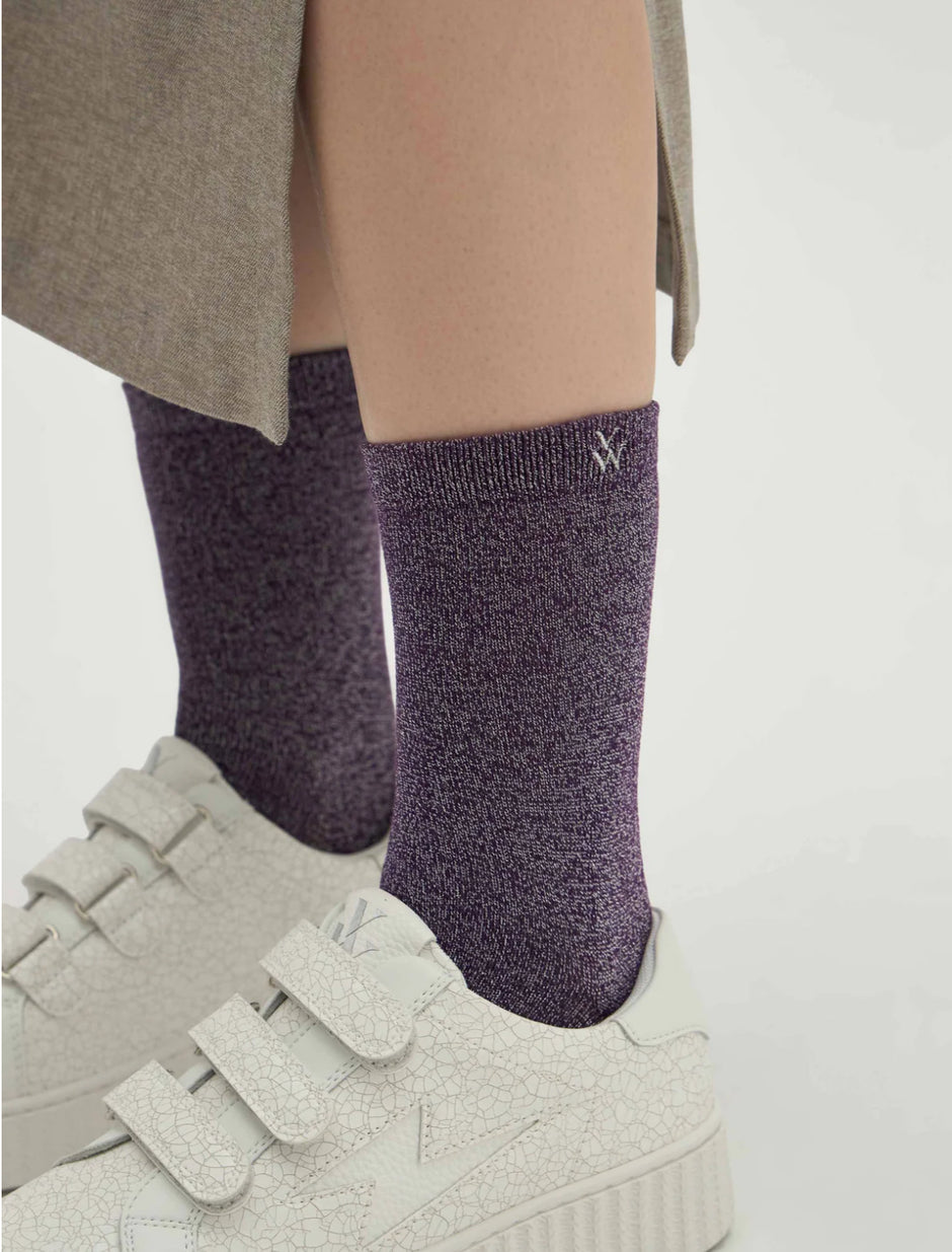 Chaussettes Ambre violet et argent pailleté