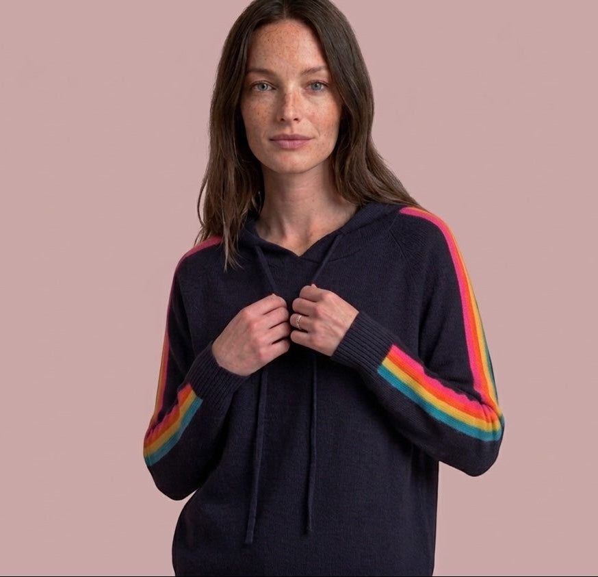 Pull Capuche Arc-en-ciel Marine