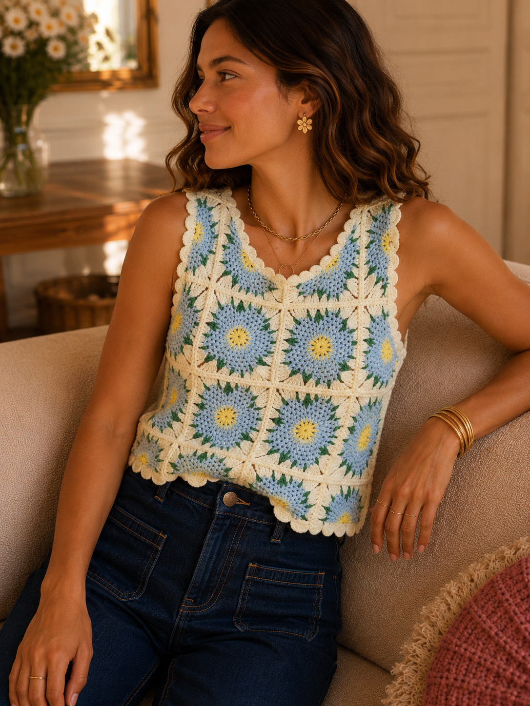 Débardeur Crochet Vita Bleu Ciel