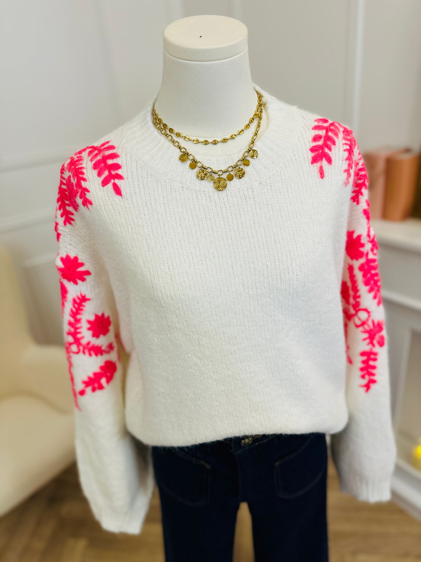 Pull Scarlett Blanc Rose Fluo