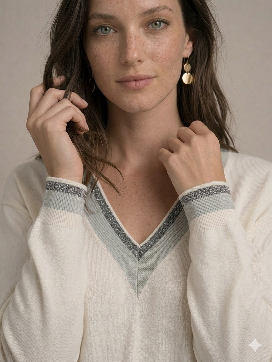 Pull Cricket Gris et Ecru