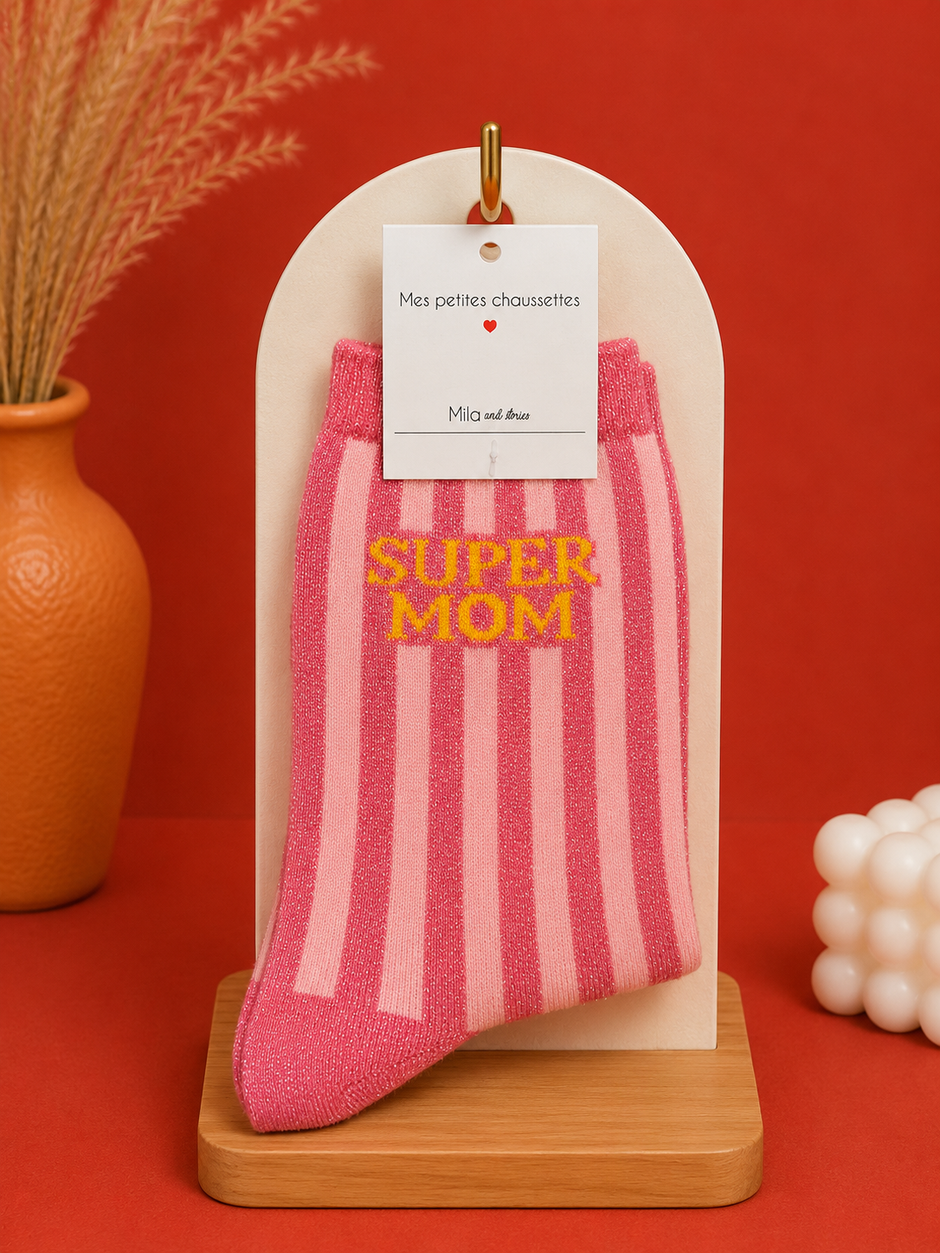 Chaussettes Super Mom Rose