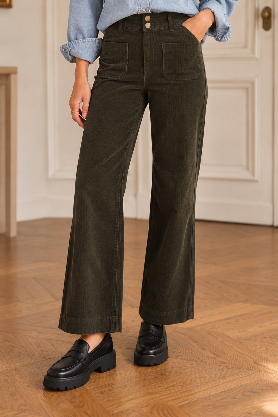 Jean Elenette Velours Kaki