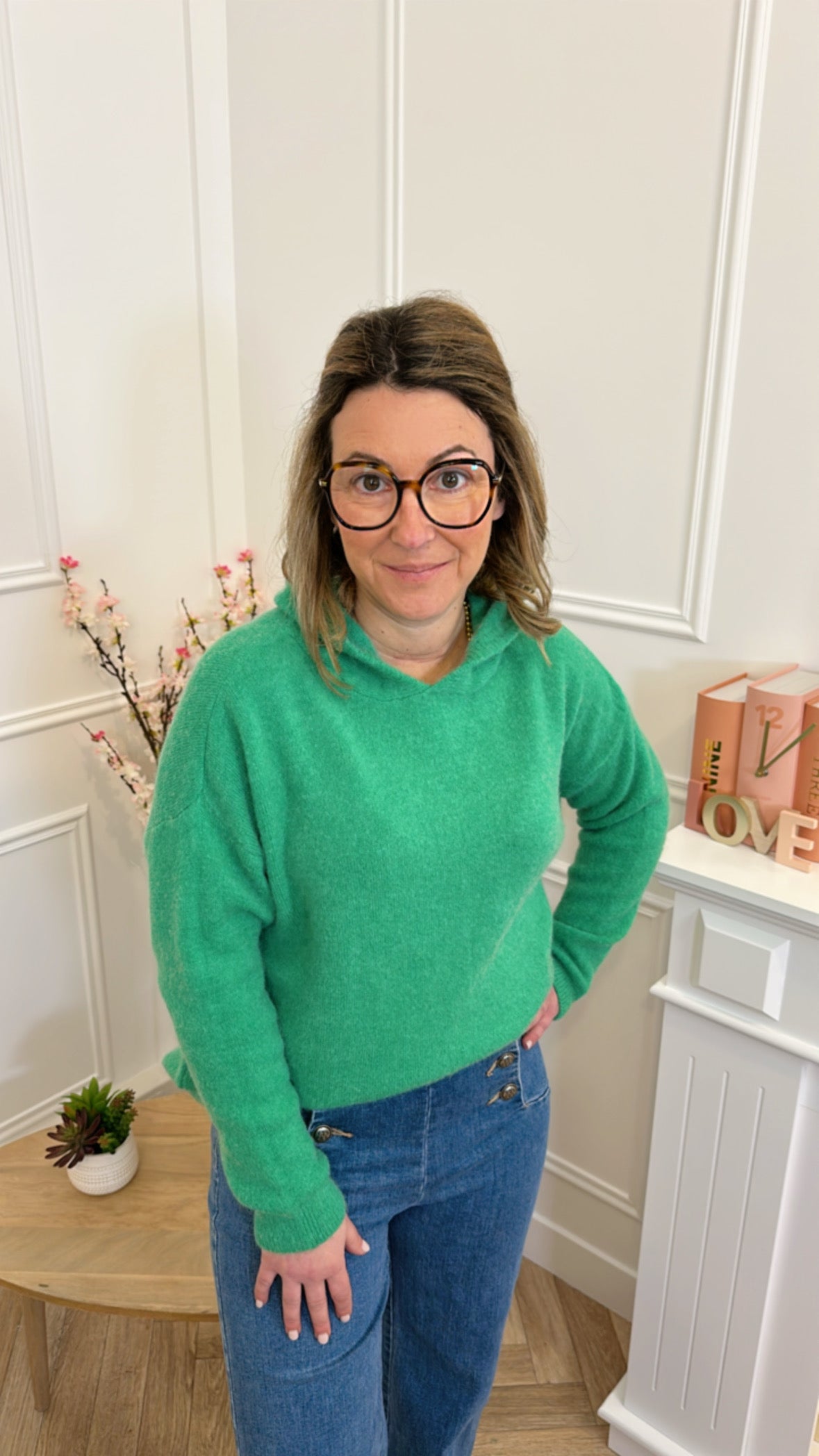 Pull à Capuche Alpaga Carla Vert