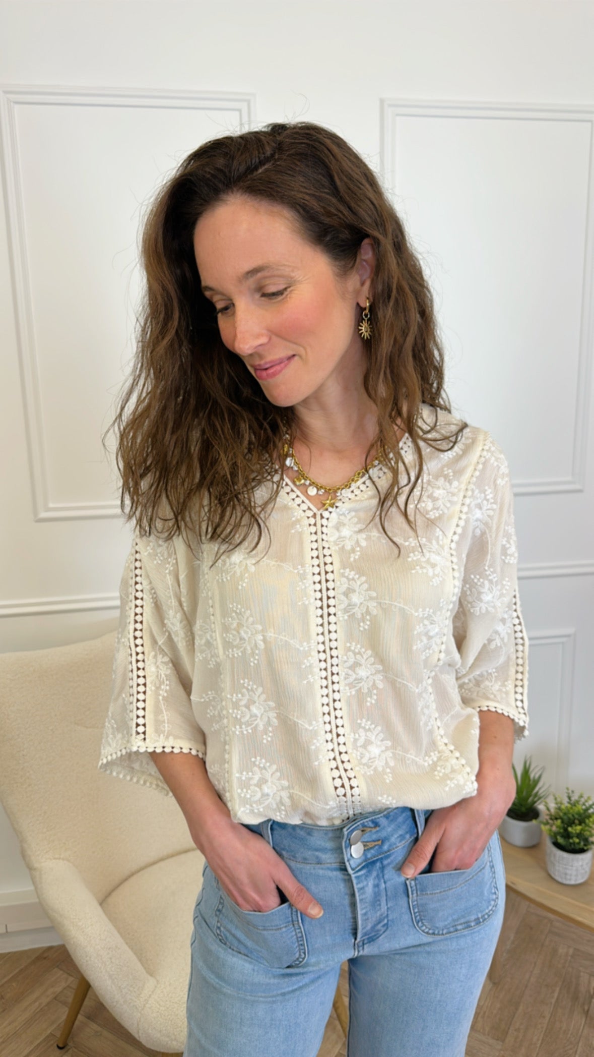 Blouse Element Broderie Ecru