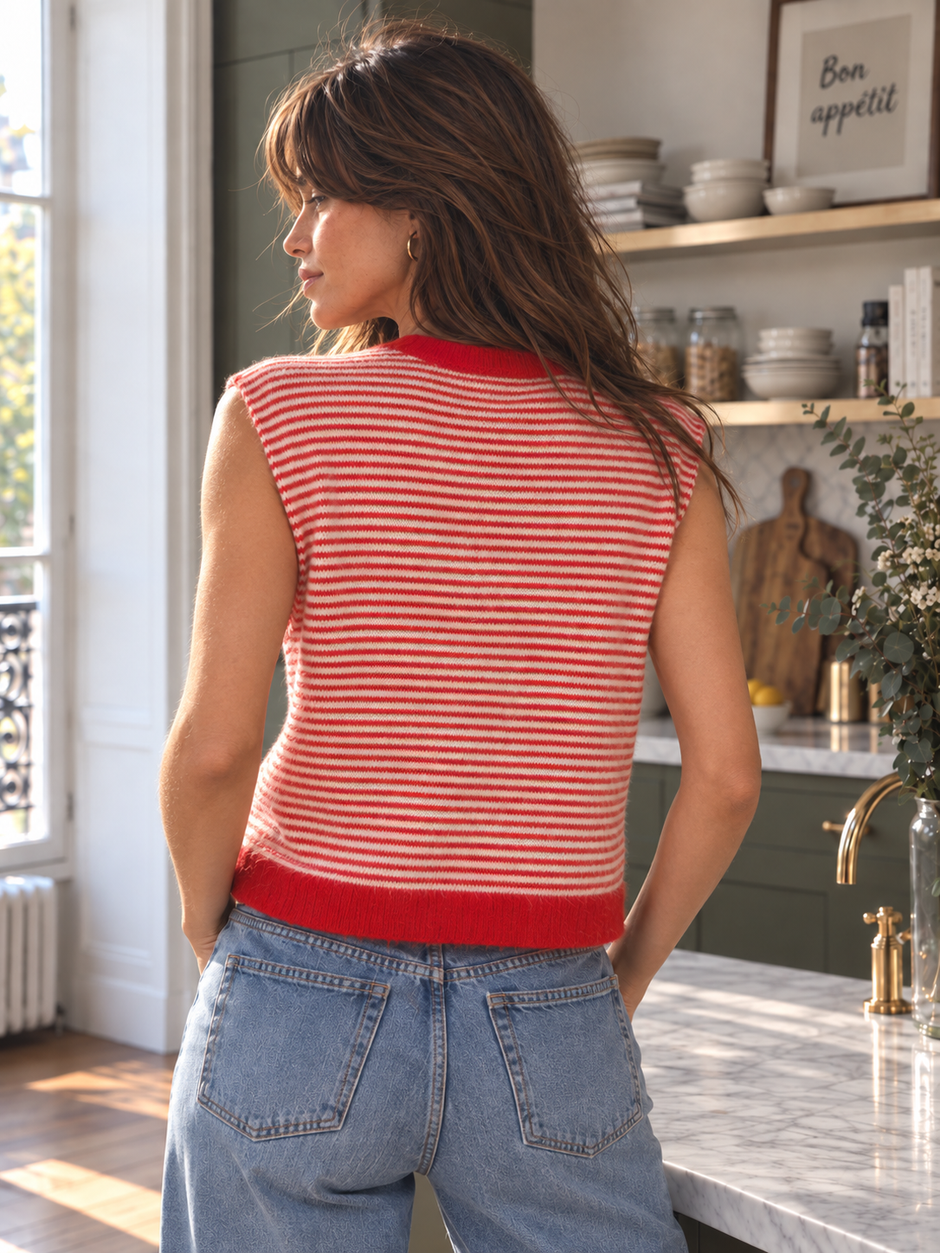 Gilet Holly Rayé Rouge