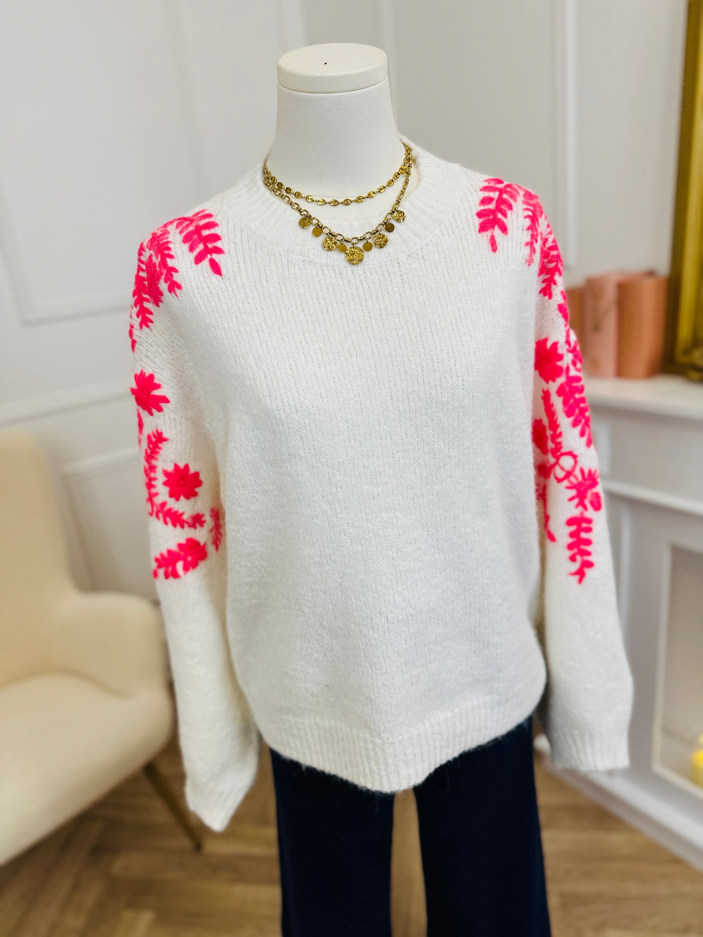 Pull Scarlett Blanc Rose Fluo