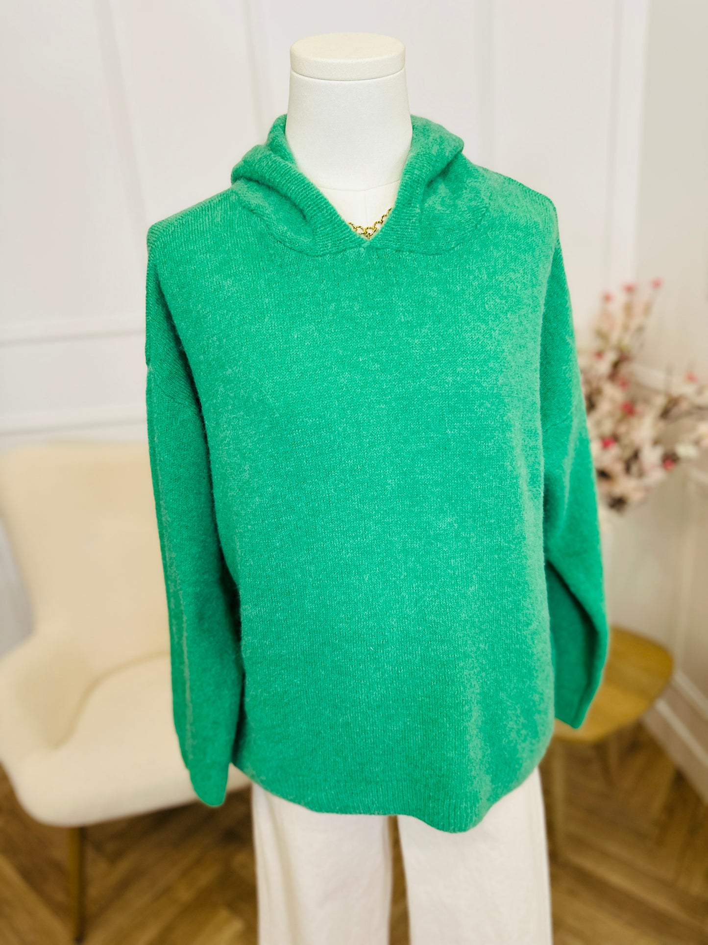 Pull à Capuche Alpaga Carla Vert