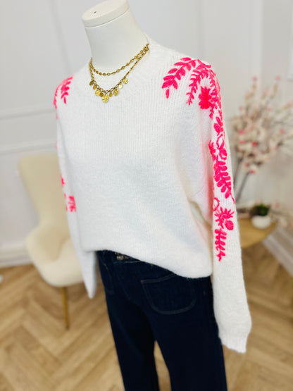 Pull Scarlett Blanc Rose Fluo