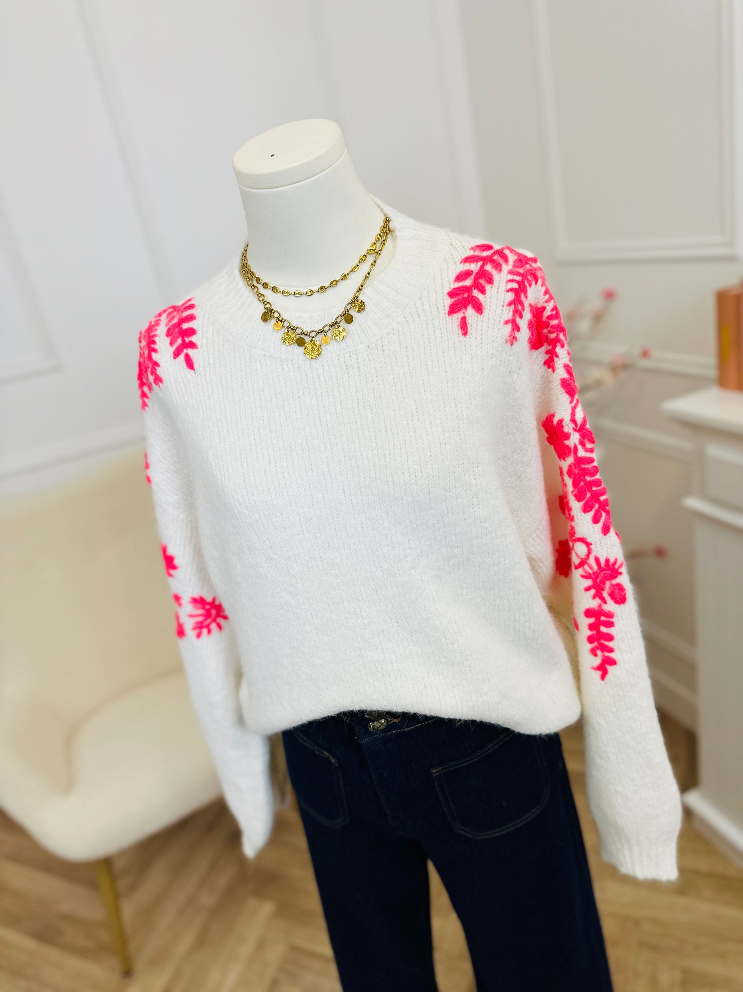 Pull Scarlett Blanc Rose Fluo