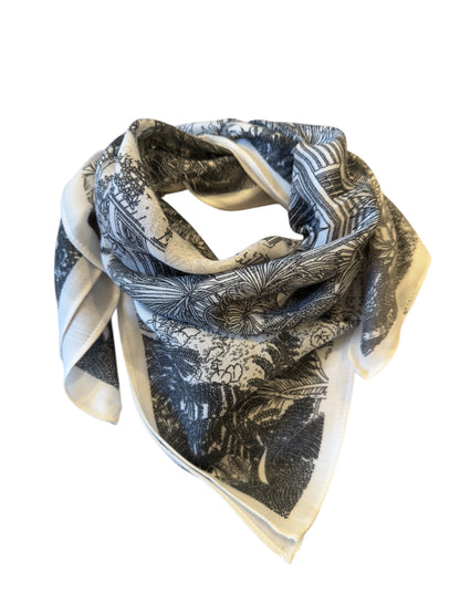 Carré Aurelia Toile de Jouy Noir