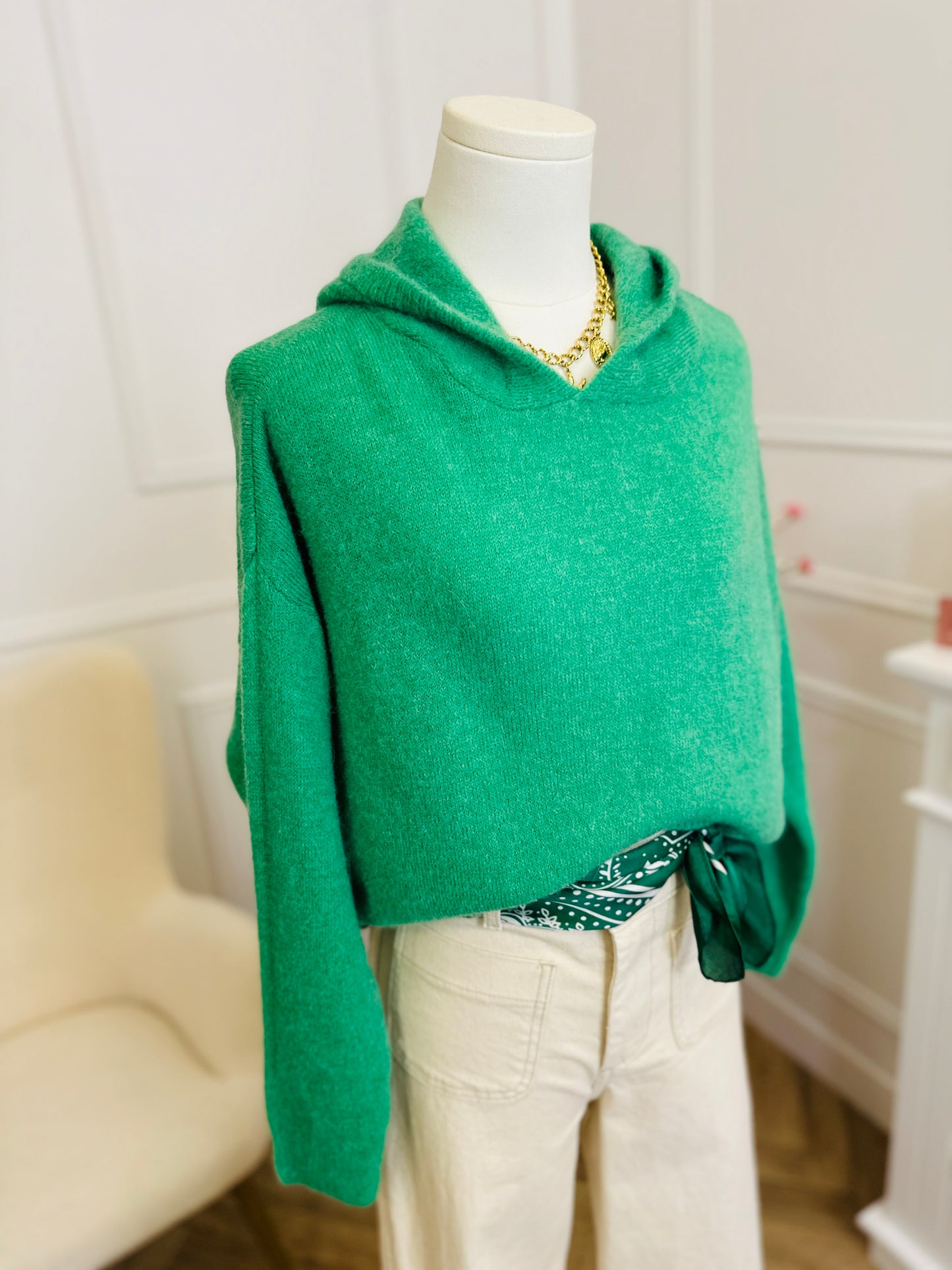 Pull à Capuche Alpaga Carla Vert