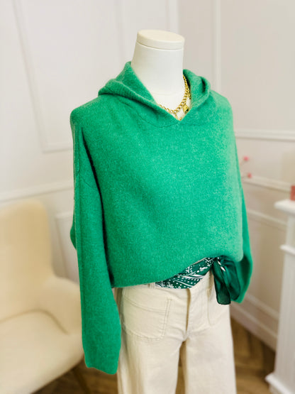 Pull à Capuche Alpaga Carla Vert