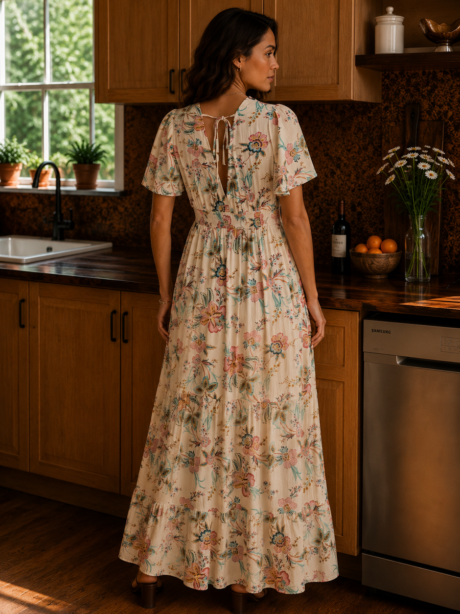 Robe Carline Fleurie Beige