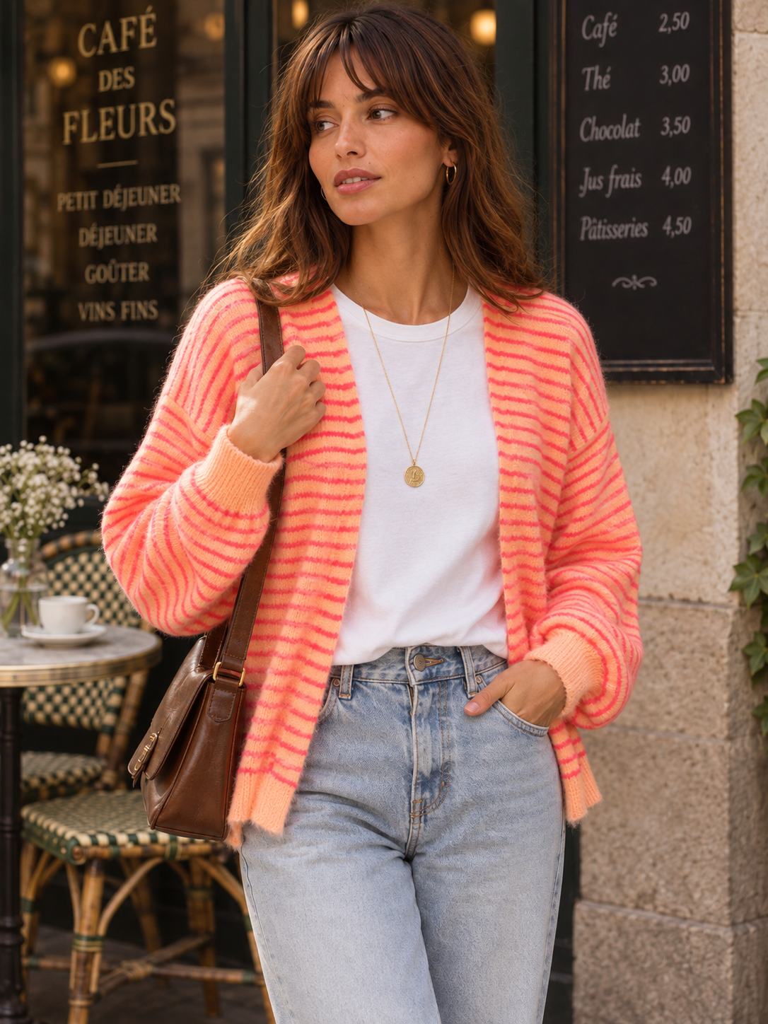 Gilet Darina Rayé Corail