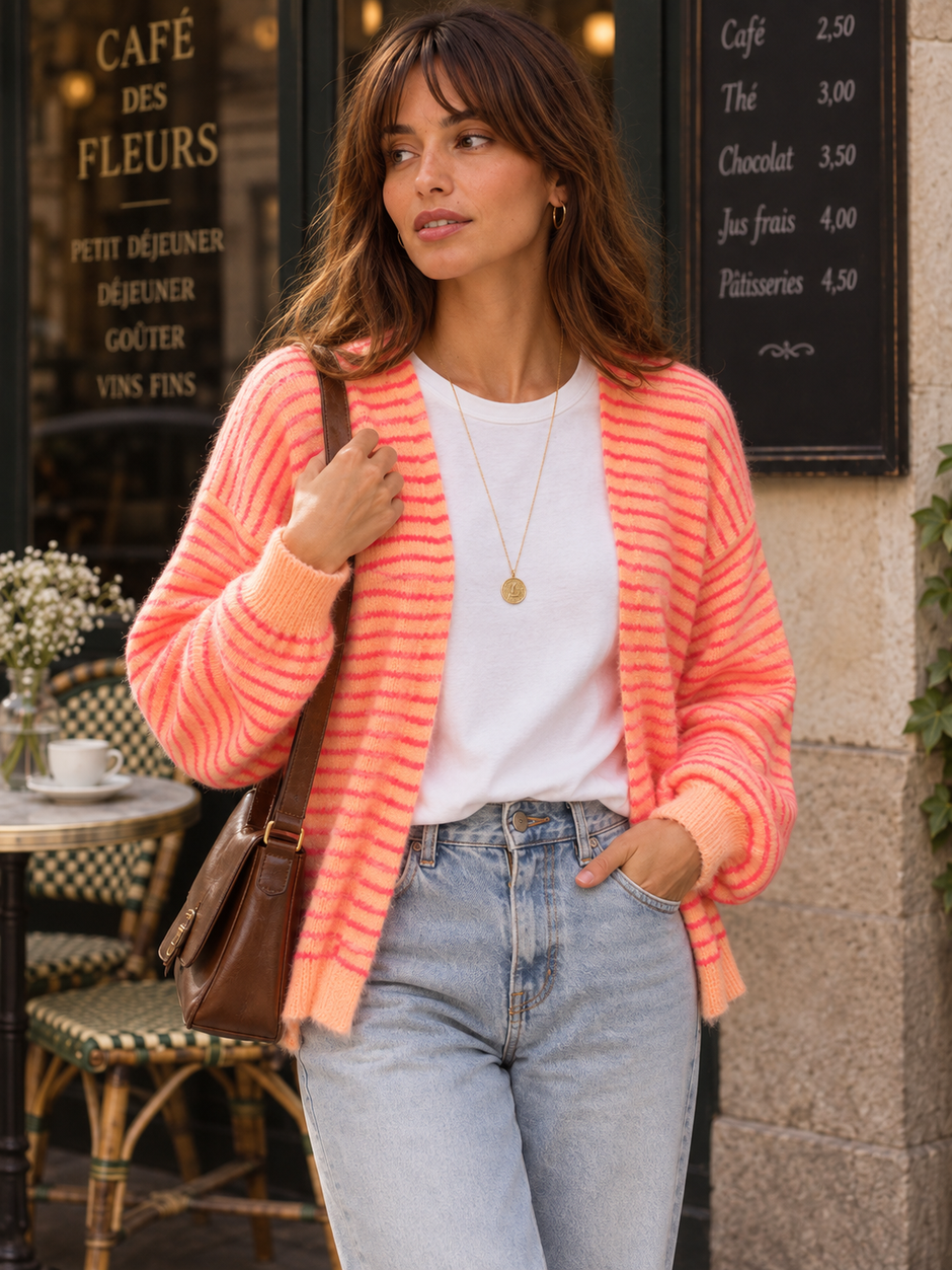 Gilet Darina Rayé Corail