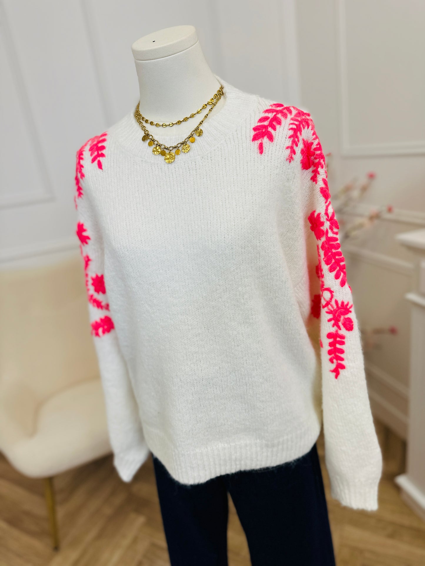 Pull Scarlett Blanc Rose Fluo