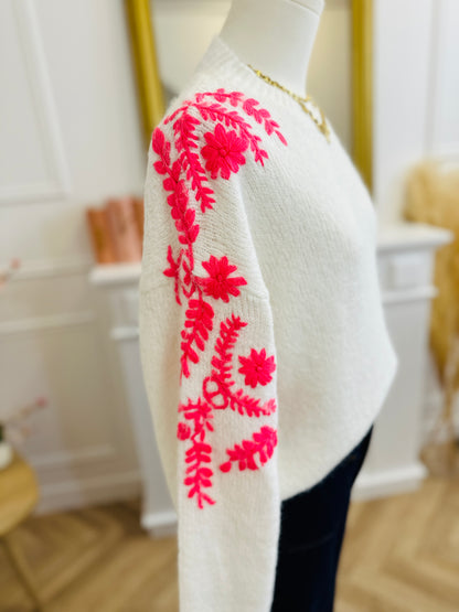 Pull Scarlett Blanc Rose Fluo