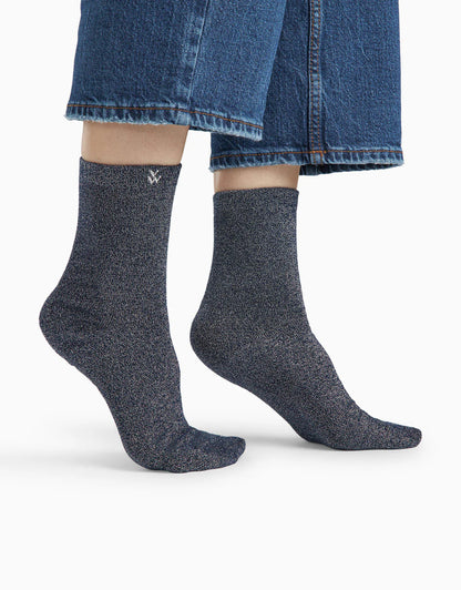 Chaussettes Ambre marine et argent pailleté