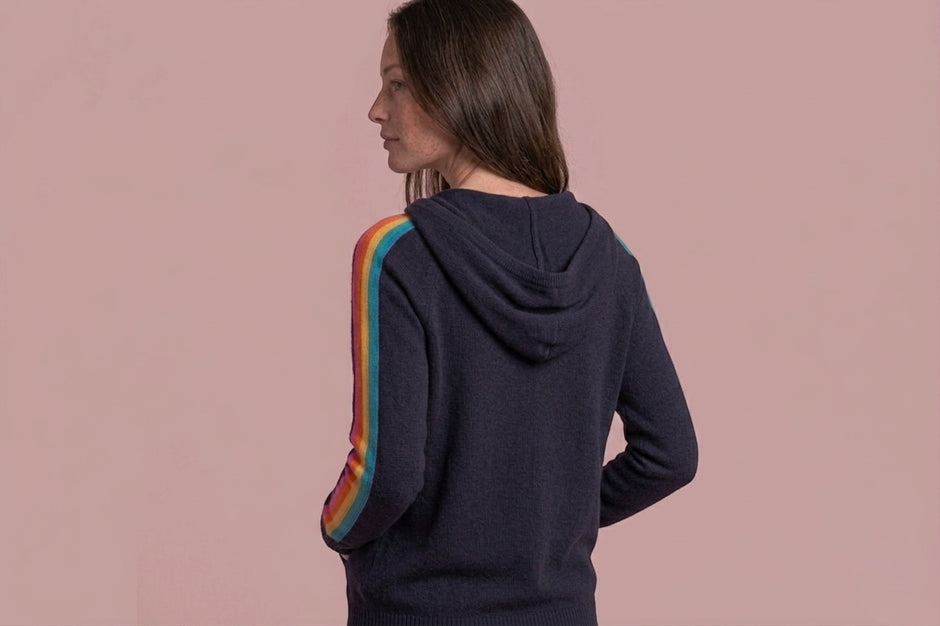 Pull Capuche Arc-en-ciel Marine