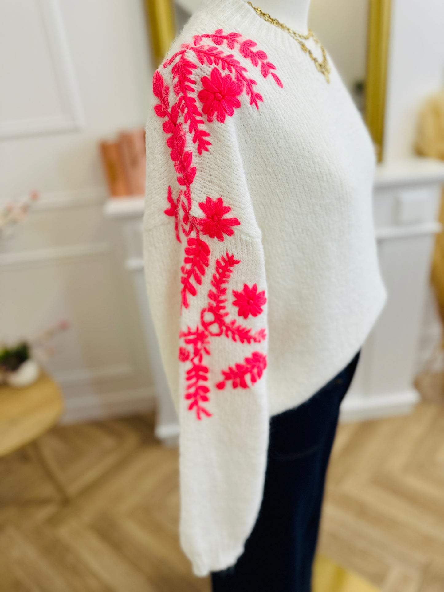 Pull Scarlett Blanc Rose Fluo