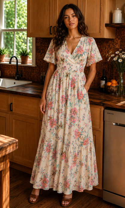 Robe Carline Fleurie Beige