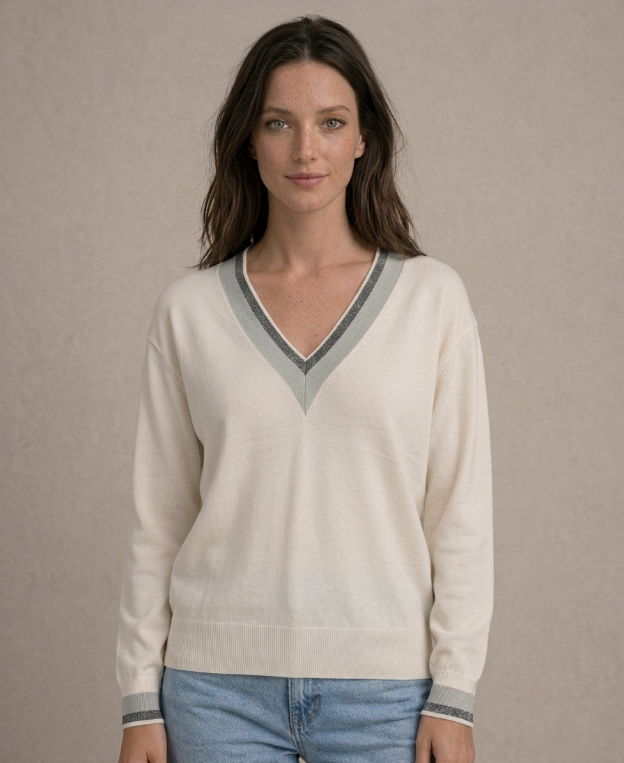 Pull Cricket Gris et Ecru