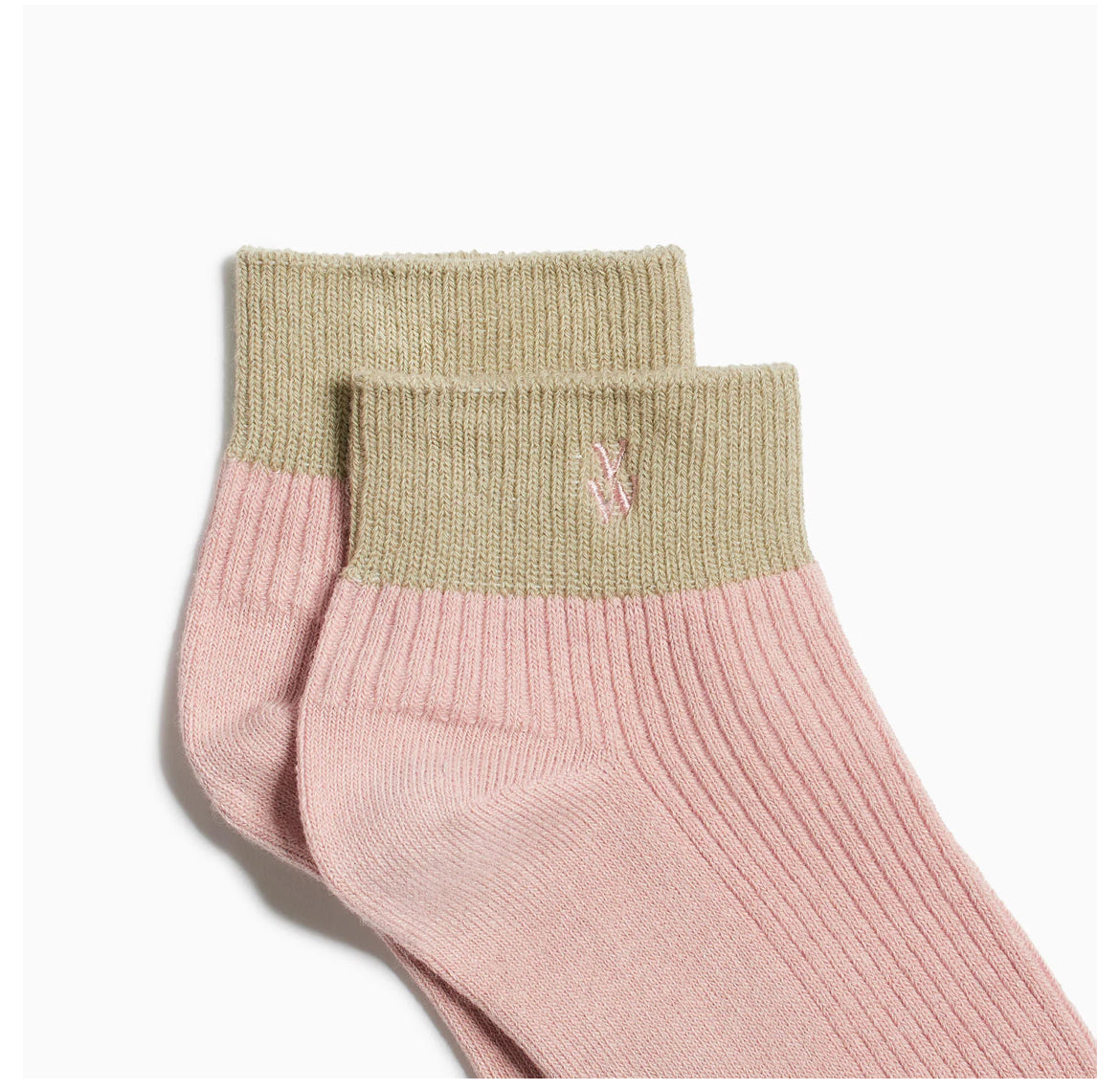 Chaussettes Courtes Lia Rose Et Kaki Côtelées