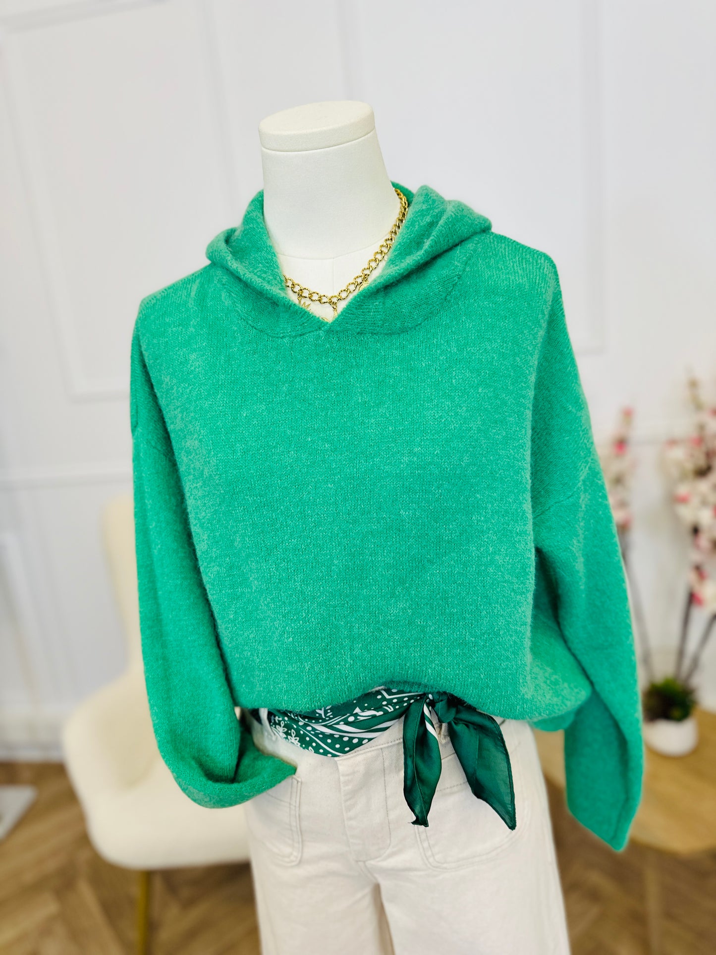 Pull à Capuche Alpaga Carla Vert