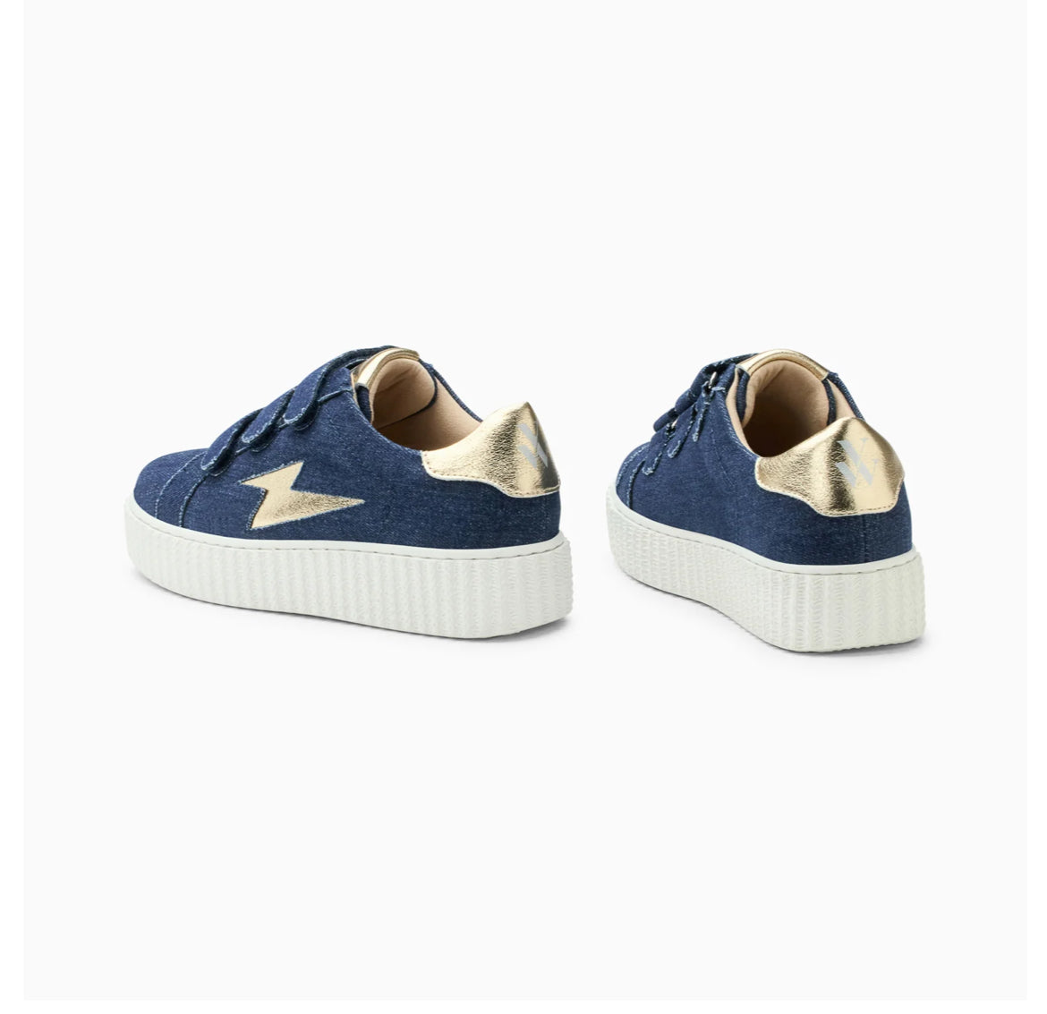 Baskets Éclair Irène Denim Et Or À Scratchs