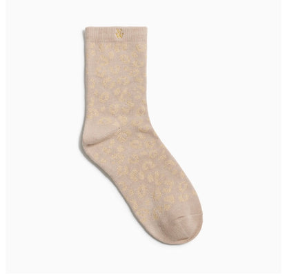 Chaussettes Tara Beige Et Léopard Or