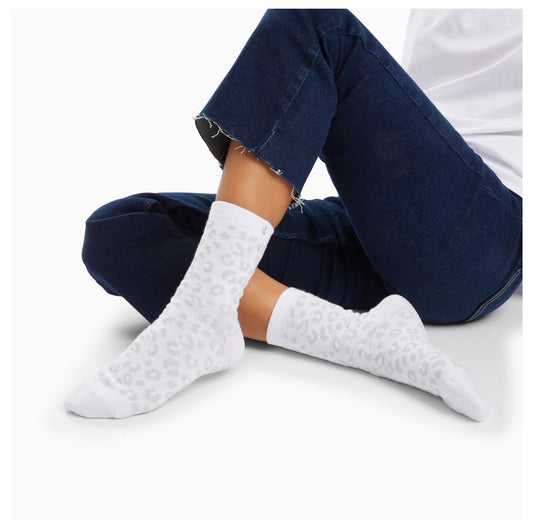 Chaussettes Tara Blanc Et Léopard Argent