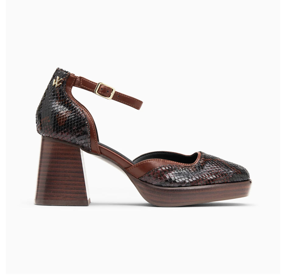 Sandales Claire Marron Serpent À Plateforme Et Talon Bois