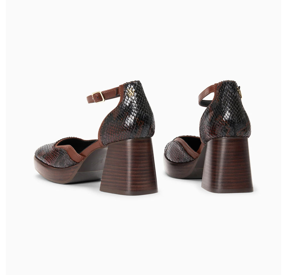 Sandales Claire Marron Serpent À Plateforme Et Talon Bois
