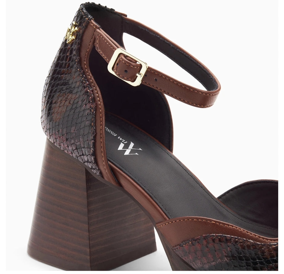 Sandales Claire Marron Serpent À Plateforme Et Talon Bois